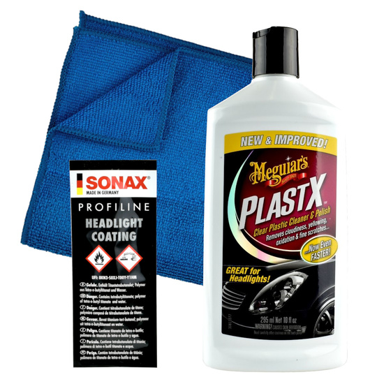 Meguiars Plast-X + Powłoka do reflektorów Sonax + mikrofibra